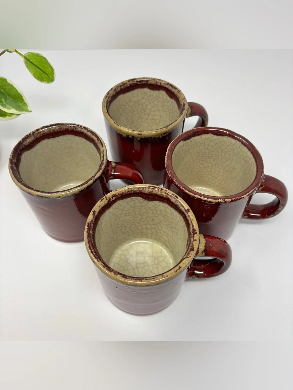 Vintage PIER 1 Crackle Series Drip Glaze Stoneware Mugs Set of 4 Discontinued